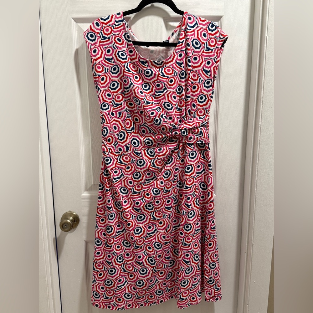 Lands' End Pink and Blue Patterned Midi Dress